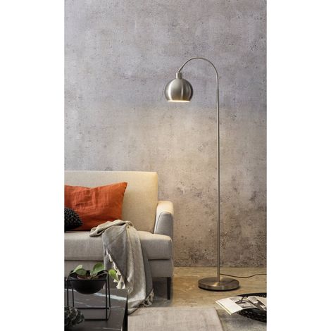 Lampadaire de Salon Moderne en Métal Argenté Effet Inox avec Abat-Jour Rond E27 - PANGIVO (1/2)
