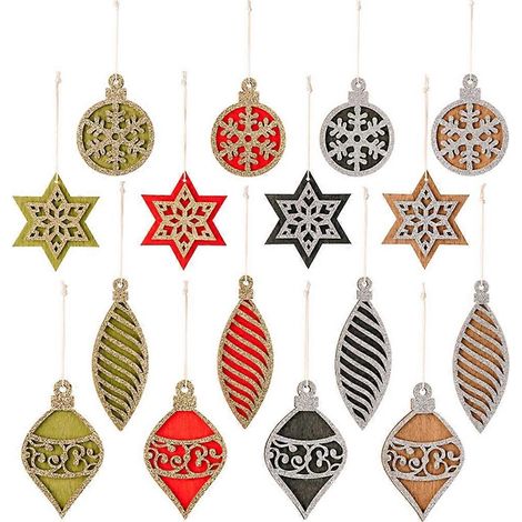 16-teiliges Set weihnachtlicher Holzanhänger – Weihnachtsgeschenk für Kinder (1/5)