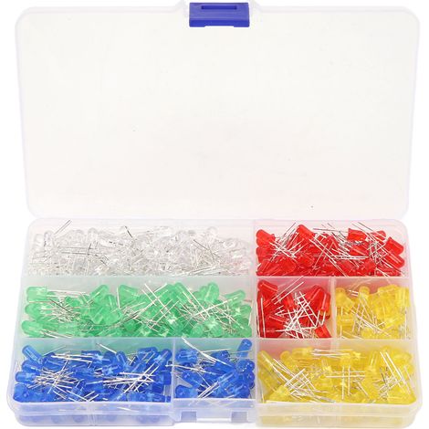 Packung mit 500 5-mm-LEDs in verschiedenen Farben, elektronische Bauteile für selbstgebaute Lichtsignale und Anzeigen. (1/5)