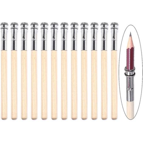 Lot de 12 Rallonge crayon, Bois réglable, Anneau métallique, Pour dessin esquisse