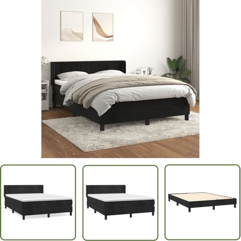The Living Store Boxspringbett mit Matratze Schwarz 140x190 cm Samt - Samtbett - Boxspringbett - Doppelbett - Schlafzimmermöbel - Luxusbett (1/5)