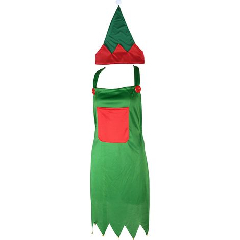 Ensemble tablier et chapeau de lutin de Noël en lin et coton, ajustable, pour la cuisine. (1/5)