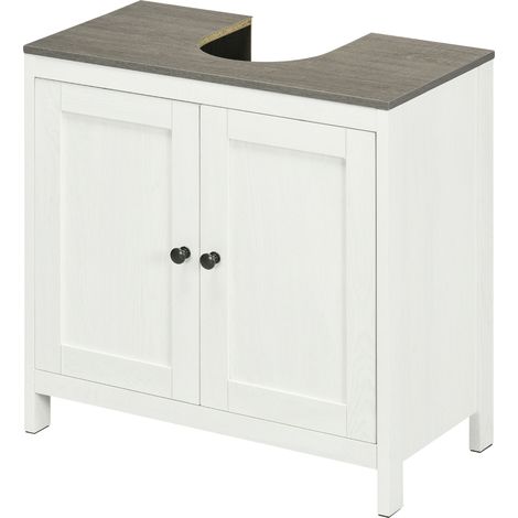Modern Bathroom Sink Cabinet, Floor Standing Under Sink Cabinet, Freestanding Storage Cupboard Adjustable Shelf, Double Doors, Antique White (1/5)