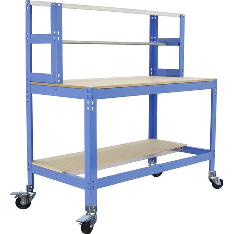 Simonrack Mobiles Werkbank ohne Schrauben blau und Holz