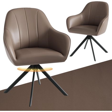 Esszimmerstühle drehbar 2er Set mit Armlehne, PU Leder Braun (1/5)
