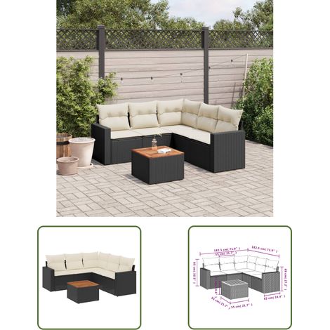 The Living Store Salon de jardin 6 pcs avec coussins noir résine tressée - Ensemble Salon De Jardin - Meuble De Jardin - Mobilier Extérieur - Salon De Jardin Design - Fauteuil De Jardin (1/3)