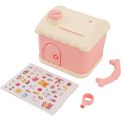 Tirelire maison rose design mignon, grande capacité, porte ouverte avec clé, habitude d'économie pour garçon et fille, boîte à monnaie. (1/5)