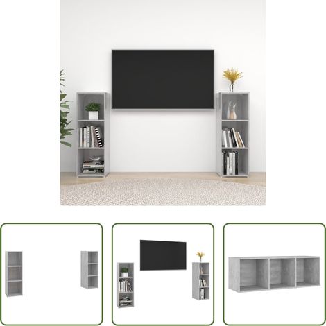 Meuble tv gris béton - Meubles TV 2 pcs Gris béton 107x35x37 cm Bois d'ingénierie (1/5)