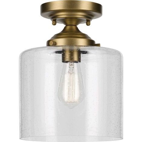 Afwerking: Natuurlijk messing Materiaal: Staal, helder gezaaid glas Hoogte: 27 cm Diameter: 21,6 cm Lamptype: E27 Aantal lampen: 1 Inclusief lamp: Nee Dimbaar: Ja - dimbare lampen vereist Gewi (1/5)