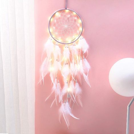 Attrape-rêves lumineux LED fait main, à suspendre au mur de la chambre à coucher - Cadeau idéal pour les filles et les enfants (1/5)