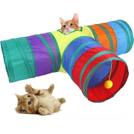 Túnel para gatos，Túnel triple en forma de T，1 pieza，Túnel de juego para gatos y perros，Adecuado para gatitos，conejos y perros pequeños，853025cm (1/5)