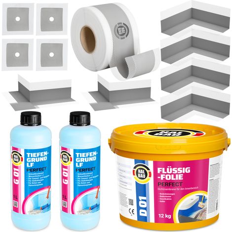 HALBAU Dichtset für Duschabdichtung Bad Abdichtung Dichtband Flüssigfolie 12kg H33 (1/5)