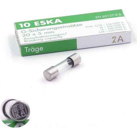10 Fusible verre, Temporisé 2A, 250VAC, 5x20mm, Pour appareil électrique