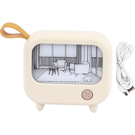 Ortviai Veilleuse décorative en forme de télévision avec peinture lumineuse, 2 modes d’éclairage, rechargeable USB, jaune (1/5)
