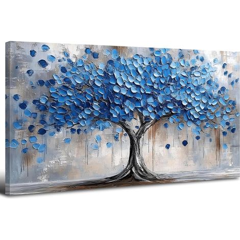 Arbre de vie bleu marine avec cadre Images sur toile abstraite Nature Arbres Paysage Art mural Arbre en fleurs Images sur toile modernes Tableaux muraux modernes Bureau à domicile Salon Chambre (1/5)