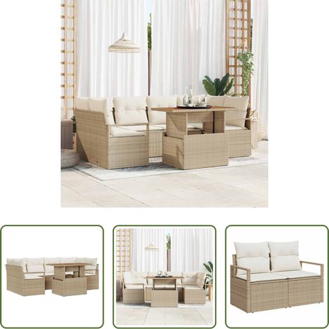 Poly rattan - Ensemble de canapé de jardin avec coussin 7 pcs beige et crème (1/5)