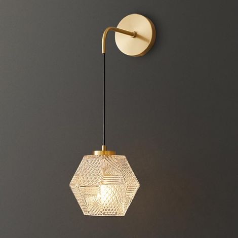 Applique murale – Laiton brossé – Verre ondulé – Encastré – Vintage – Chambre / salon / salle à manger – Lampe chevet