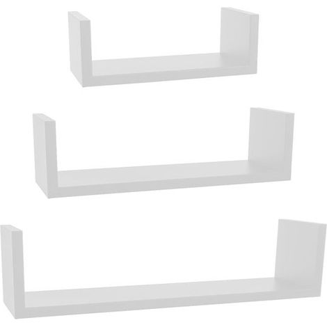 Lot de 3 étagères murales flottantes - Montage dissimulé, décoratives et créatives - Idéales pour le salon, la cuisine etc - Blanc (1/5)