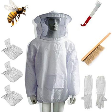 Combinaison d'apiculteur professionnelle complète, avec brosse, grattoir et gants, en matière respirante, protection contre les abeilles, masque avec doublure en velours amovible, idéale pour l'apicul (1/5)