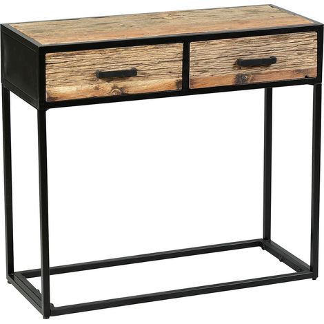 Console 2 tiroirs en teck recyclé et métal laqué noir - TANETOA
