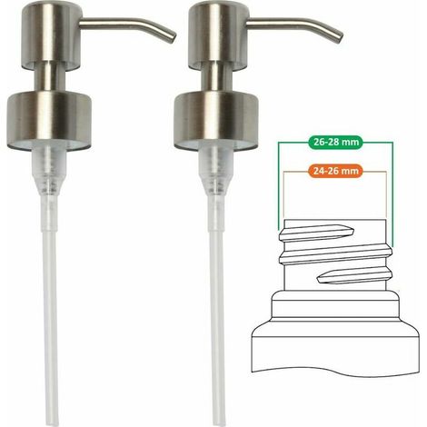 Pompe de remplacement pour distributeur de savon liquide - Acier inoxydable, finition brossée, 2 pièces - 28 mm (1/5)