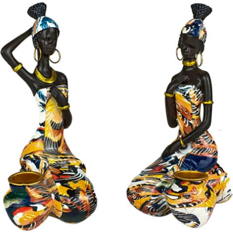 Signes Grimalt Figure de figure africaine Figure Africain Femme 2 Uni. Éléphants africains et bruns 7x9x16cm 28818 (1/2)
