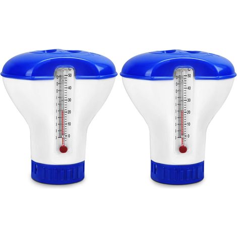 Distributeur de chlore flottant, chlore flottant avec thermomètre, flotteur chimique réglable (2 pièces) (1/2)