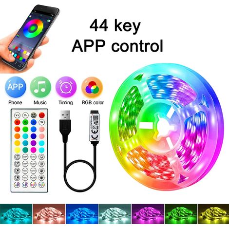 (44 touches + rythme musical + application, 1 mètre) Bande lumineuse LED RGB, ruban à changement de couleur, convient à la décoration de la chambre. (1/4)