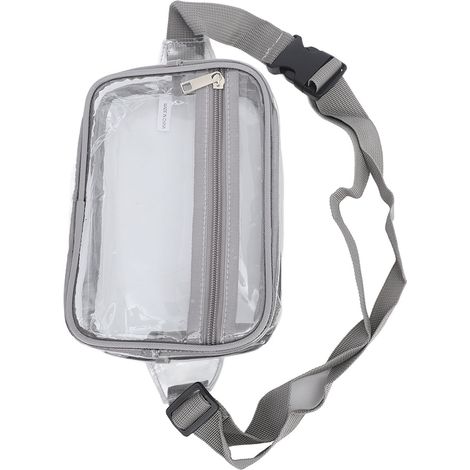 Sac bandoulière transparent imperméable grande capacité avec bandoulière réglable. Sacoche de poitrine en PVC transparent gris pour le sport et les voyages. (1/5)
