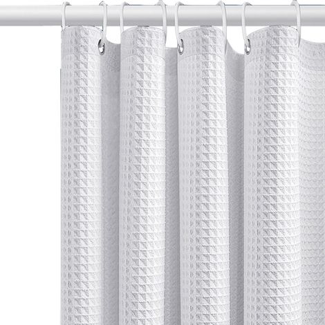 180x180CM (Blanc) Rideau de Douche Gaufre avec Anneaux en Métal Rideau de Douche Baignoire Anti Moisissure Tissu Rideau Salle de Bain Robuste pour Baignoire Cabine de Douche, Ourlet Lesté (1/5)