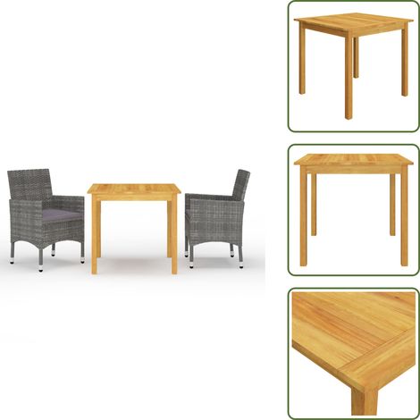 The Living Store Set Mobili da Pranzo per Giardino 3 pz Grigio - Tavolo da pranzo da esterno