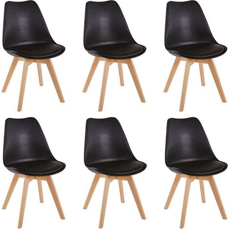 Esszimmerstühle 6er Set Schwarz Kunstleder mit Holzbeinen Skandinavisches Design (1/5)
