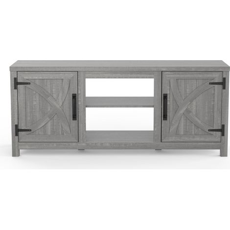 Parrot Uncle TV-Lowboard für Fernseher bis 65 Zoll, 147 x 41 x 62 cm, Grau, MDF, mit 2 offenen Fächern und 2 Türen, 54 kg Tragkraft, modernes TV-Möbel mit Stauraum (1/5)