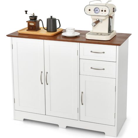 Armadio stoccaggio moderno 2 ante 2 cassetti credenza buffet ripiano regolabile cucina Bianco (1/5)