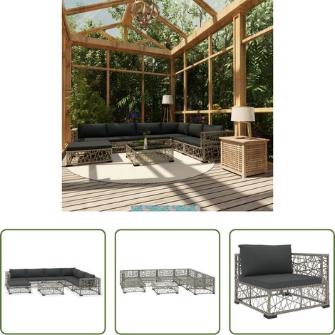 vidaXL Mobilier extérieur - Salon de jardin 8 pcs avec coussins résine tressée gris (1/5)