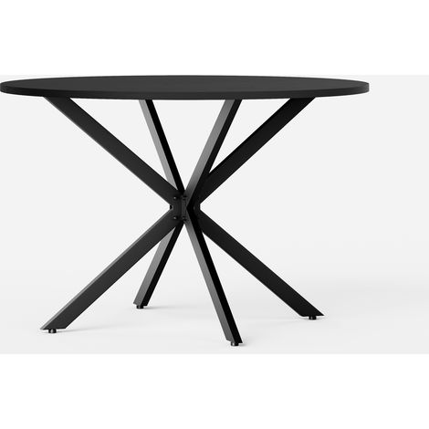 Mesa redonda negra 120 cm con patas de X, mesa de cocina y comedor para 4-6 personas (1/5)