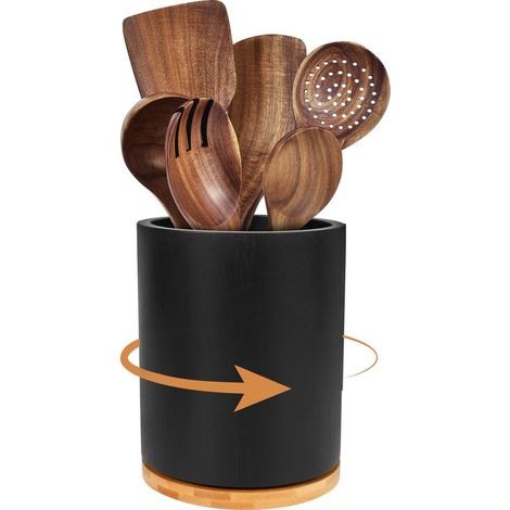 Porte-couverts en bois, très grande taille (18,5 cm), rotation à 360°, organisateur d'ustensiles de cuisine pour plan de travail. (1/5)