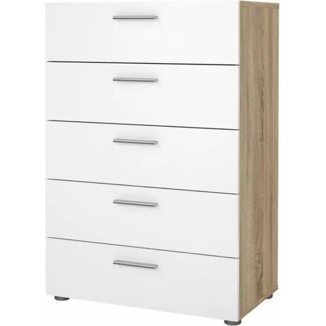 cassettiera 5 cassetti "pepe" rovere e bianco lucido 70x40,2x102 cm (1/4)