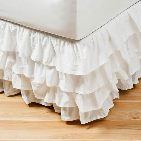 Bed Skirt 200 x 200 cm White Ruffled Bed Skirt Solid Elastic Wrap Around Style, 45 cm Height  Easy to Put on and Remove (1/5)