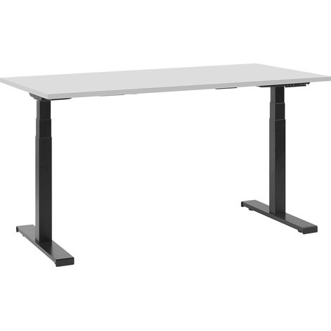 Table de Bureau Assis Debout avec Hauteur Réglable par Moteur Électrique Pratique Plateau Gris et Structure en Acier Noir 130 x 72 cm Beliani