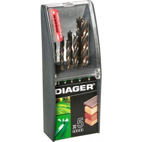 Coffret 5 mèches à bois 4wood pointe PRO DIAGER - diamètre 3 - 4 - 5 - 6 - 8 DIAGER (1/10)