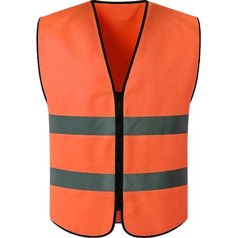 Gilet de Sécurité Haute Visibilité Orange Zippé pour Chantier BTP Assainissement Espaces Verts - Lot de 8-lsw