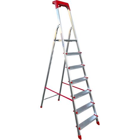 Scala Domestica in Alluminio 7 Gradini Antiscivolo con Portaoggetti Altezza pedana 145 cm (1/5)