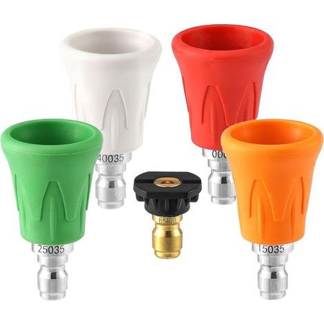 Lot de 5 buses de nettoyeur haute pression en acier inoxydable avec protection en caoutchouc, raccord rapide 6,35 mm, ouverture 3,5 mm (1/5)