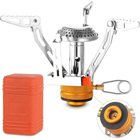 Réchaud de camping à gaz portable, réchaud de randonnée tout-en-un, brûleur à gaz pliable, allumage piézo pocket rocket, cuisinière stable pour pêche en extérieur, essentiel léger pour l'aventure.