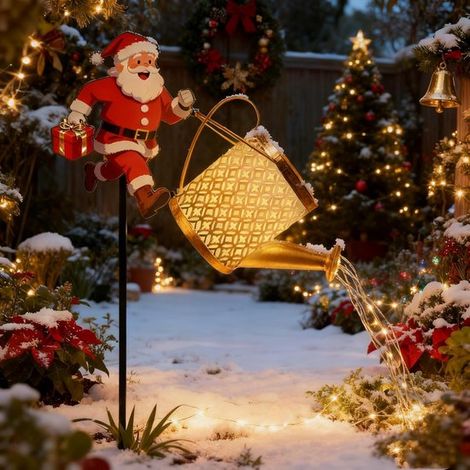Lampe Arroseuse Solar Père Noël - Effet Water qui Coule - Lanterne de Jardin en Métal Étanche - Alimentation Solaire pour L'extérieur (1/5)