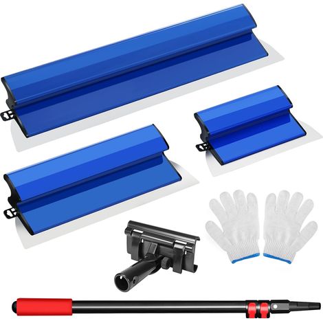 Spatule Enduit Lissage Set, (25cm, 40cm, 60cm) Lisseuse Enduit,tige télescopique 76 à 160 cm,couteau a enduire Set pour grand espace de travail, décoration murale (1/5)