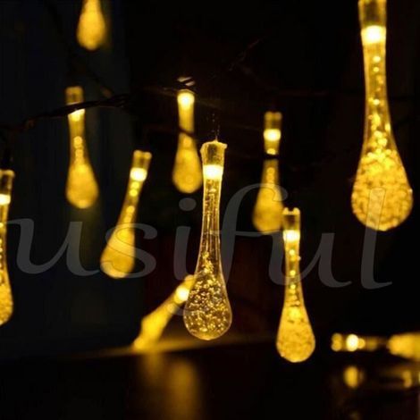 Solar-powered 30 LED string lights, 6m - Waterproof droplet design, Christmas lights