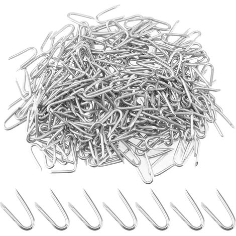 Lot de 1 000 clous en forme de U argentés 24 × 14,4 × 2,3 mm, agrafes de clôture en fil d'acier galvanisé, agrafes robustes pour treillis métallique intérieur ou extérieur et clôtures tissées (1/5)