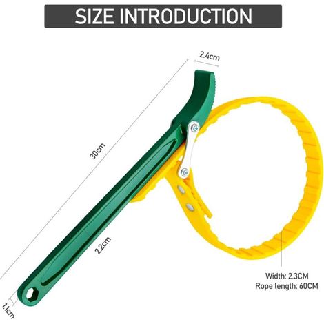 Clé à Sangle Réglable, Cle filtre a Huile, Cle a Sangle de Filtre Multifonctional Poignée de 22.5cm Outil de Retrait pour mécaniciens et plombiers (1/3)